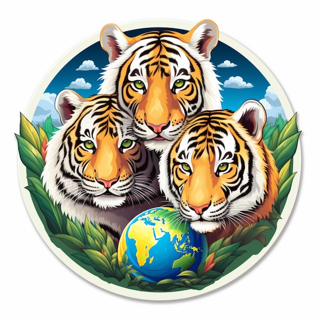 World animal happy day sticker tigres fotos de estoque arte gerada por Ai