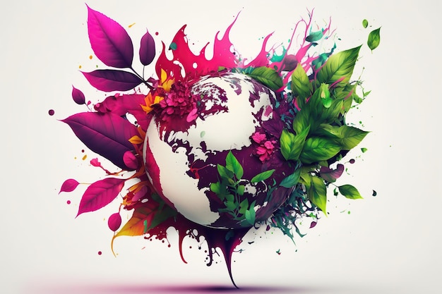 World Earth Day Globe mit Splash Levitation Blumen und Pflanzen