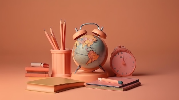 World Globe School Stationary Clock Espacio en blanco Generativo Ai