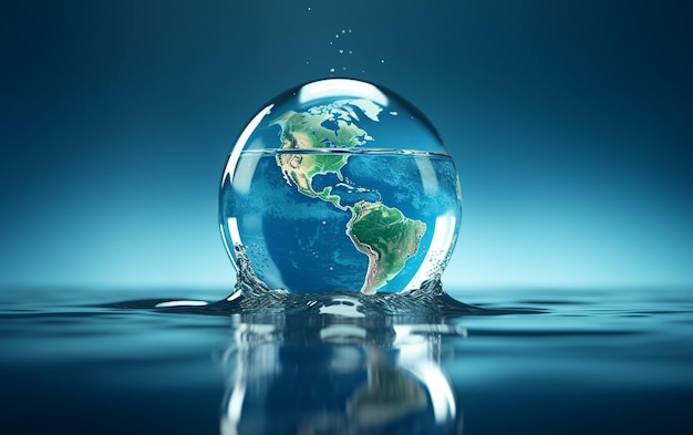 World in a Droplet 3D-Rendering-Konzept für die Wassersparung