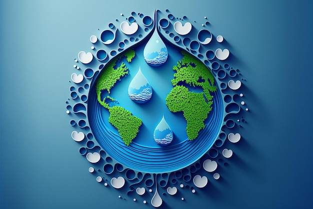 World Water International Day Konzept Aqua Drop und Planet Umwelt sparen und Ökologie Generative KI