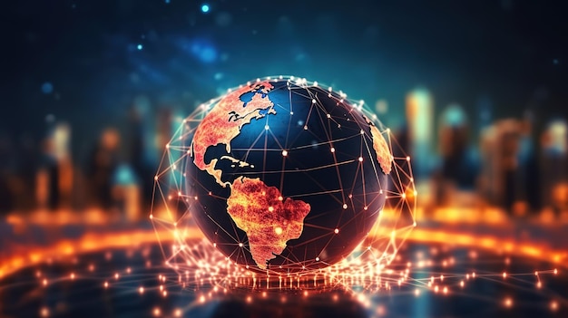 La World Wide Web global y las telecomunicaciones en la tierra blockchain de criptomonedas e Internet de las cosasTecnologías innovadoras futuristas IA generativa