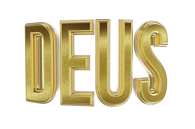 Wort Deus in Gold in einer 3D-Darstellung geschrieben