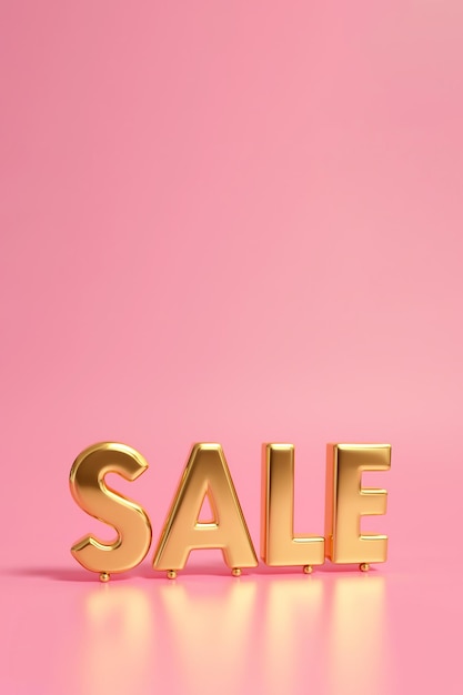 Foto wort sale aus gold auf rosa hintergrund rabatt und werbung einkaufsschild für black friday sale sonderangebot kopierplatz
