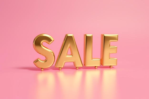 Foto wort sale aus gold auf rosa hintergrund rabatt und werbung einkaufsschild für black friday sale sonderangebot kopierplatz