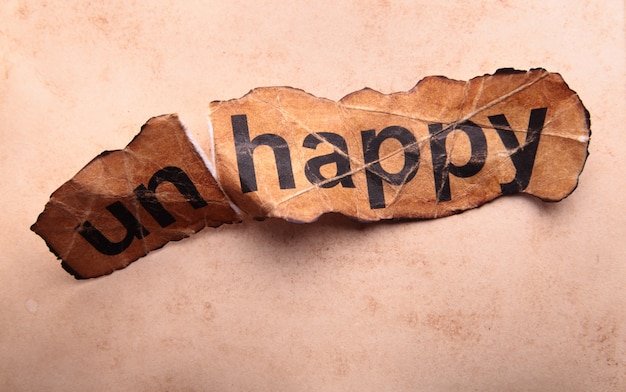 Wort unglücklich in glücklich verwandelt. Motivation