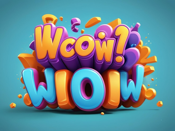 Foto wow un divertido efecto de texto en 3d de dibujos animados