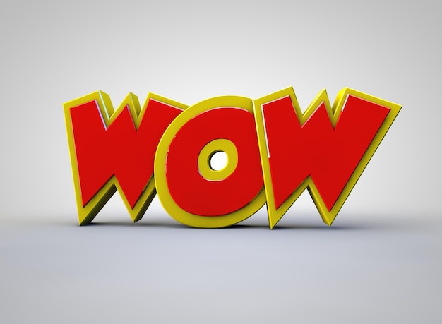 WOW ein rot-gelbes Schild mit der Aufschrift Super Wow 3D-Rendering