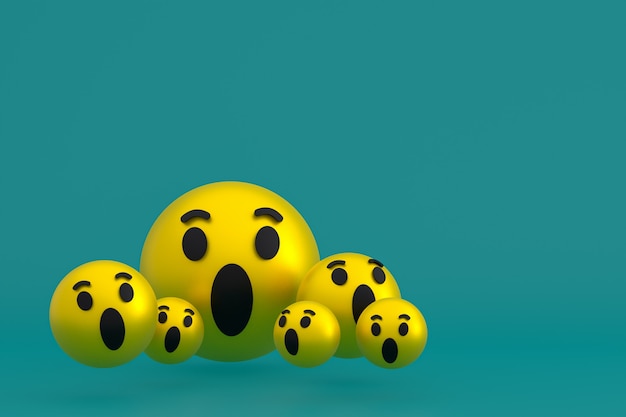 Wow icono reacciones de facebook emoji 3d render, símbolo de globo de redes sociales en verde