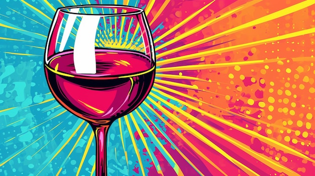 Foto wow pop art botella de vino y vidrio vector colorido de fondo en el estilo cómico pop art retro alcohol