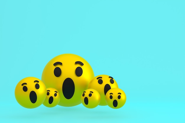Wow-Symbol Facebook-Reaktionen Emoji 3d rendern, Social-Media-Ballon-Symbol auf blau