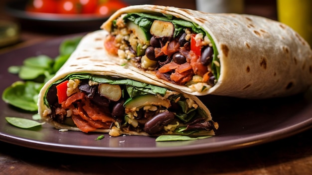 Wrap de burrito vegetal con lechuga y frijoles negros