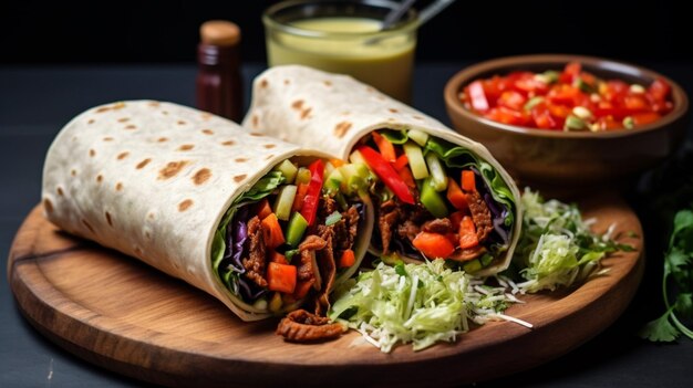 Wrap de burrito vegetal con lechuga y frijoles negros