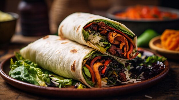 Wrap de burrito vegetal con lechuga y frijoles negros