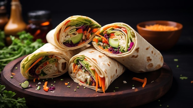 Wraps de tortilla de vegetais frescos