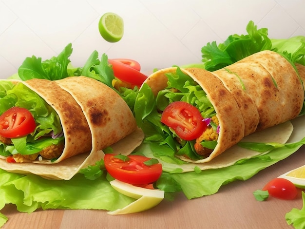 Wraps de tortilla con falafel y tacos veganos de ensalada fresca