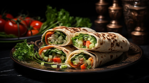 Wraps de tortilla de verduras frescas