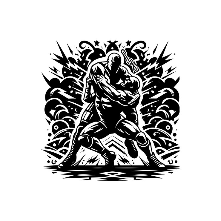 Foto wrestling-vektorkunst-logo-design in schwarz-weiß