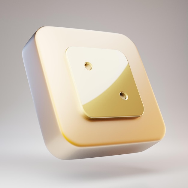 Würfel zwei Symbol. Goldener Würfel zwei Symbol auf mattgoldener Platte. 3D-gerendertes Social Media-Symbol.