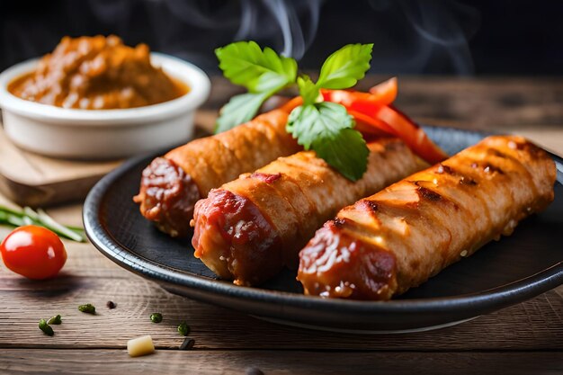 Würstchen auf einem Teller mit Currybeilage