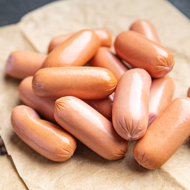 Würste frisches fleisch schweinefleisch rindfleisch huhn türkei gesunde mahlzeit essen snack auf dem tisch kopieren platz