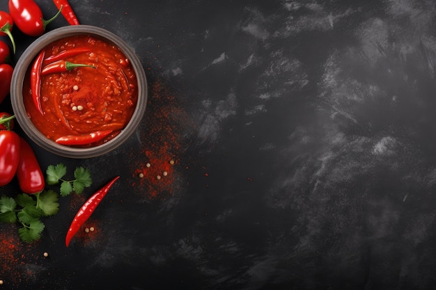 Würzige Tomatensauce auf grauem Hintergrund, ein traditionelles Konzept für scharfe Soße
