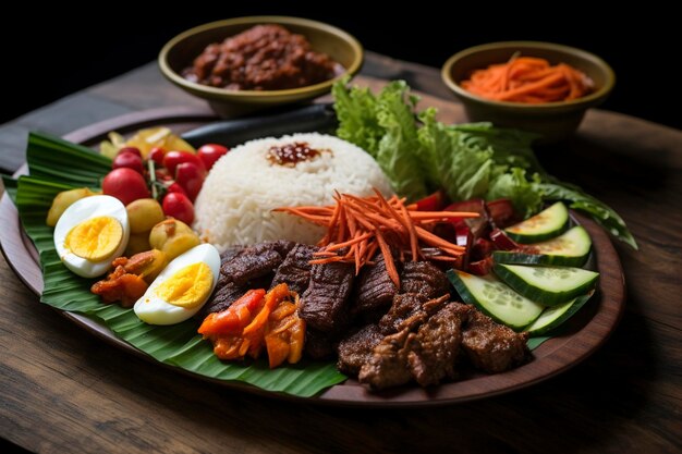 Würziges und aromatisches Nasi Padang mit Rindfleisch und Gemüse