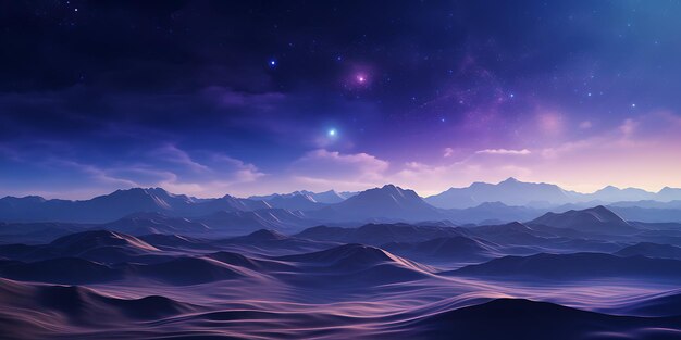 Wüste in der Nacht mit Sternenhimmel und Mond 3D-Rendering