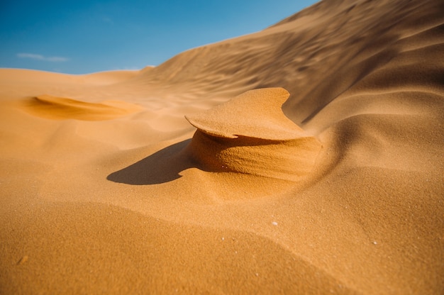 Wüste mit Sanddünen an einem klaren sonnigen Tag. Wüstenlandschaft.