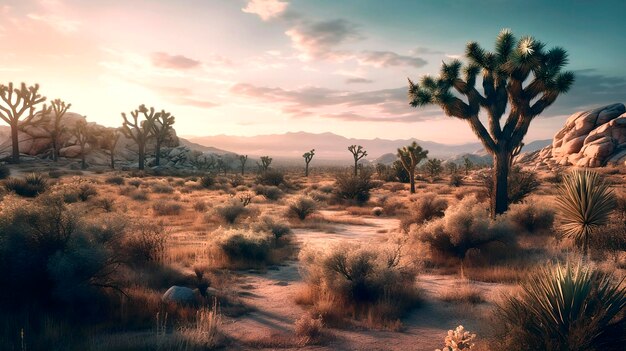 Wüsten-realistische Landschaft von Josua-Bäumen