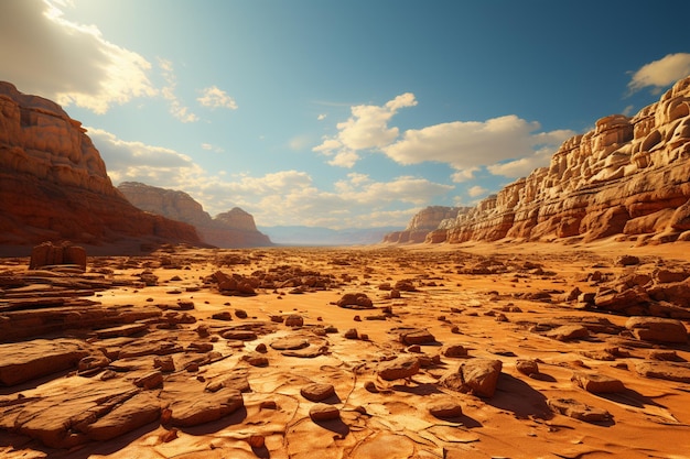 Wüstenlandschaft auf dem Kopierraum des Sonnenuntergangs