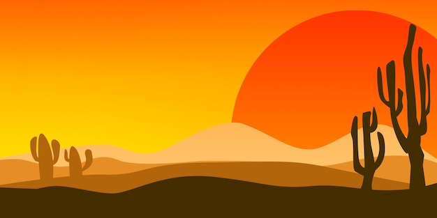 Wüstenlandschaft bei Sonnenuntergang mit Kaktus