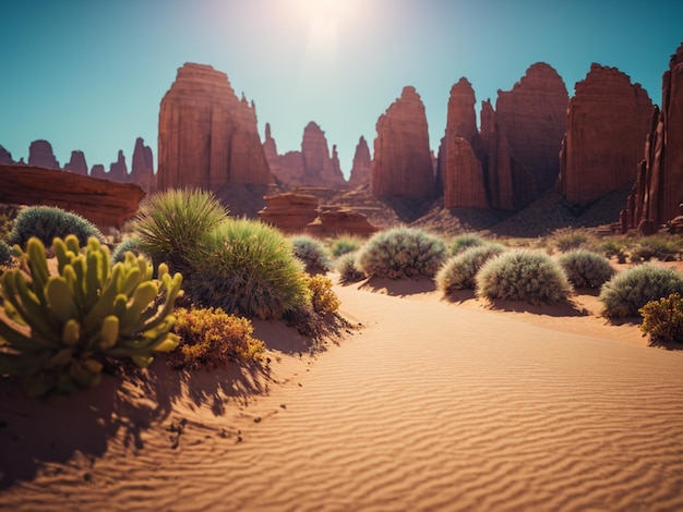 Wüstenlandschaft mit Wüstenszene und Wüste und Kaktus