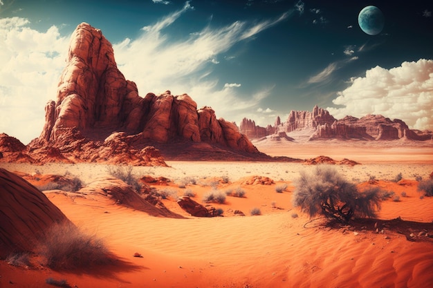 Wüstenlandschaft mit wunderschönen roten Felsformationen, die mit generativer KI erstellt wurden