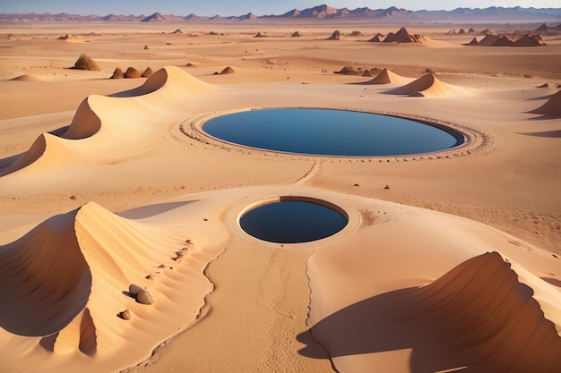 Wüstenoase See Wasserquelle Überraschung Süßwasser in der Sandtapete Hintergrundillustration