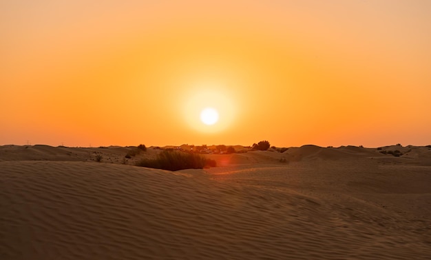 Wüstensonnenuntergang mit leeren Dünen in Dubai oder Abu Dhabi Vereinigte Arabische Emirate