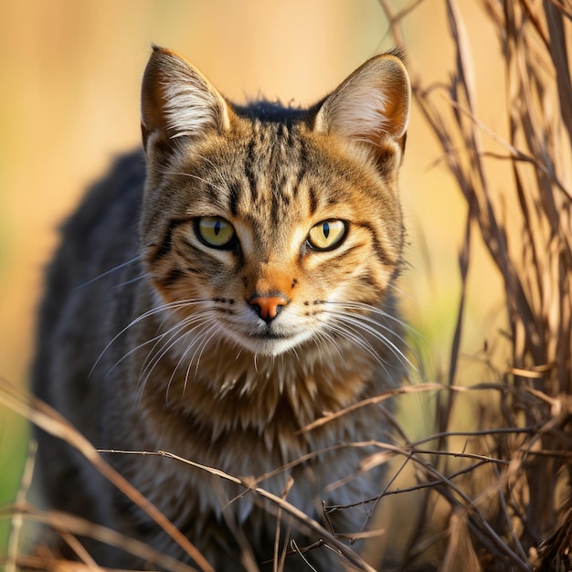 Wütende afrikanische Wildkatze verfolgt das Grasland