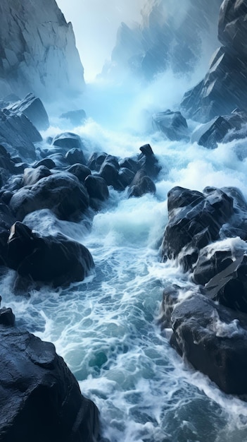 Wütende Flussschnellen, die durch eine felsige Schlucht fließen