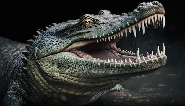 Wütende Krokodilszähne in Nahaufnahme gefährlicher aggressiver generativer KI
