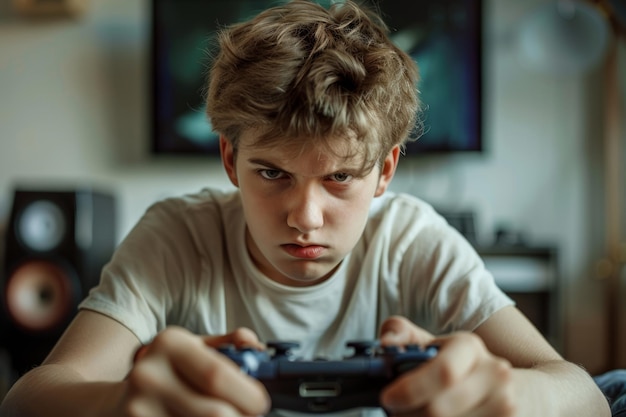 Foto wütender, frustrierter, spielabhängiger teenager verlor sein computerspiel generative ki