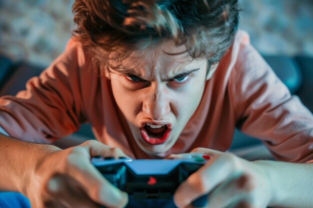 Wütender, frustrierter, spielabhängiger Teenager verlor sein Computerspiel Generative KI