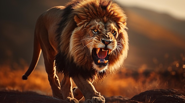 Wütender Löwe zeigt seine Reißzähne