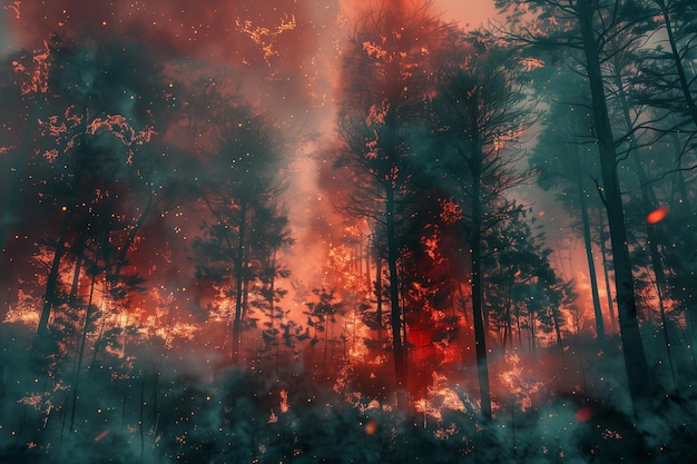 Wütender Waldbrand zeigt brennende Bäume Abstrakte Fotografie