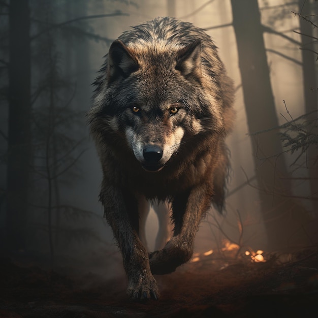 Wütender Wolf auf dem Waldbild