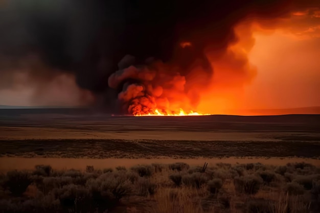 Wütendes Feuer verschlingt weite Landschaften mit generativer KI