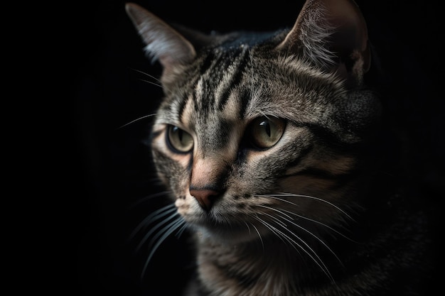 Wütendes Katzenporträt auf dunklem Hintergrund, Nahaufnahme, generative KI