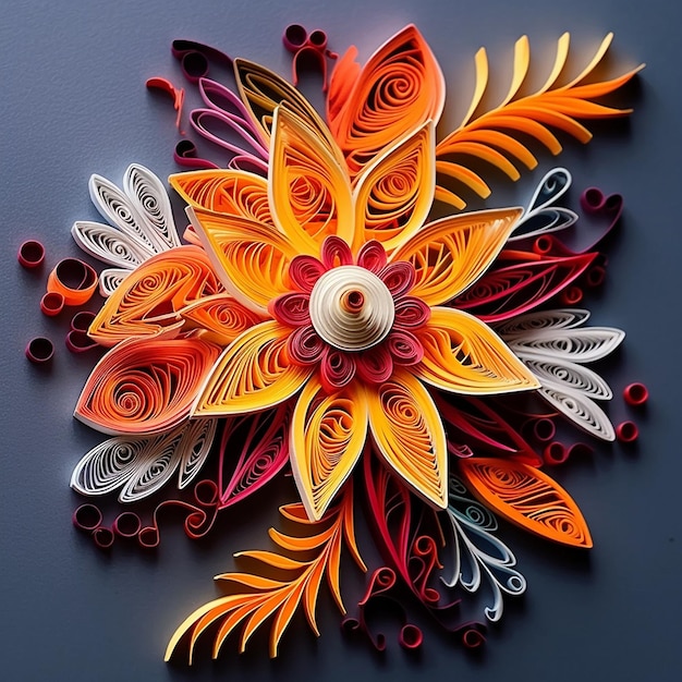 Wunderbare aus Papier geschnittene Blumen Quilling-Bilder Generative KI