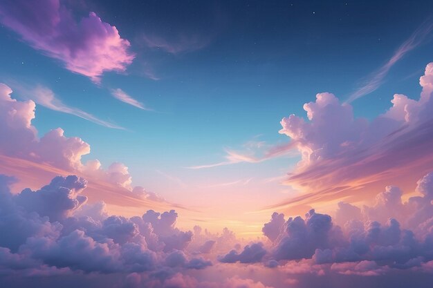 Foto wunderbare himmelssymphonie lebendige illustration farbenfroher wolken, die in einer traumhaften himmlischen leinwand tanzen, ein ausbruch von fantasie, generative ki