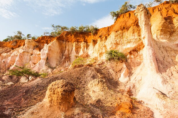 Wunderbare orangefarbene Farben bei Sonnenuntergang im Marafa Canyon - sagte auch The Hell's Kitchen. Malindi-Region, Kenia