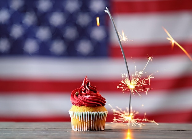 Foto wunderkerzen-cupcake zum amerikanischen tag